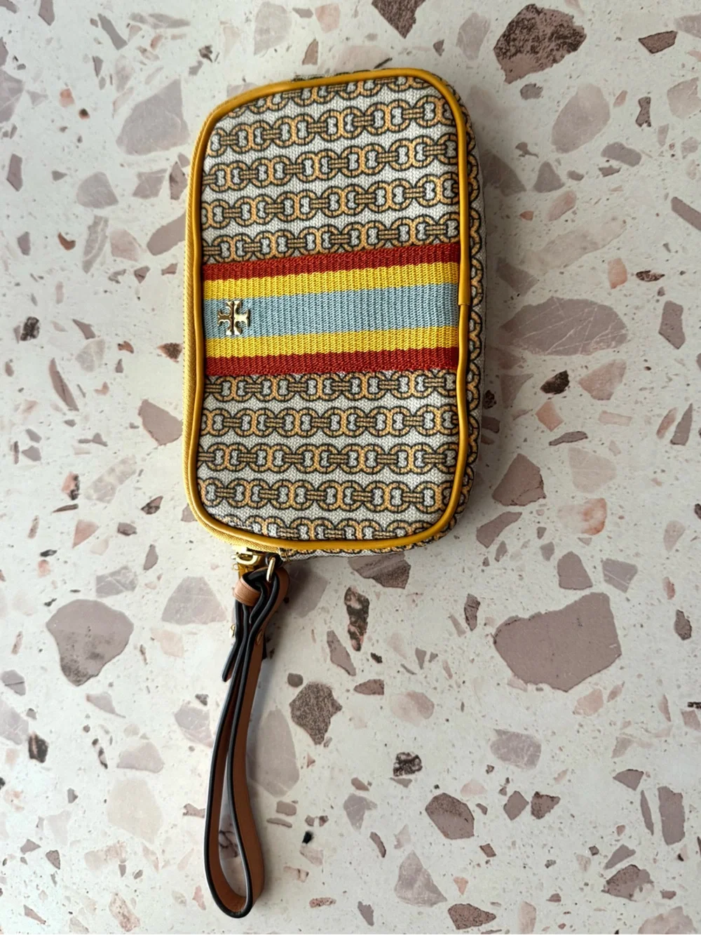 Tory Burch Yellow, Red & Light Blue Chain-Print Wristlet